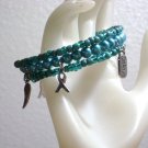 Teal Awareness Charm on a Beaded Memory Wire Bracelet, Fashion Jewelry