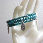 Teal Awareness Charm on a Beaded Memory Wire Bracelet, Fashion Jewelry