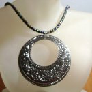 Handmade Glass Beaded necklace Necklace With Large Stylized Gunmetal Pendant Handmade Glass Beaded necklace Necklace With Large Stylized Gunmetal Pendant