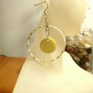 Glass Beaded Hoop Earrings With Mother-Of-Pearl Focal, Handmade, Yellow Colors