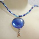 Blue Glass Beaded Awareness Necklace with Glass Pendant