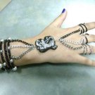 Glass Beaded Memory Wire Harem/Slave Bracelet With Three Rings, handmade Jewelry