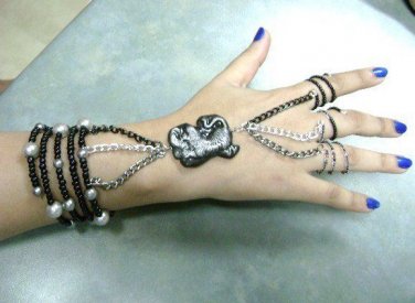 Glass Beaded Memory Wire Harem/Slave Bracelet With Three Rings, handmade Jewelry