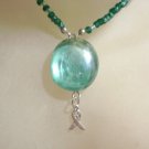 Teal Glass Beaded Awareness Necklace with Glass Pendant