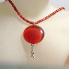 Red Glass Beaded Awareness Necklace with Glass Pendant