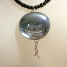 Black Glass Beaded Awareness Necklace with Glass Pendant