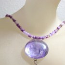 Purple Glass Beaded Awareness Necklace with Glass Pendant