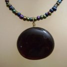 Handmade Glass Beaded Necklace with DEEP Purple Handmade Glass Pendant
