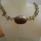Handmade Glass Beaded Necklace With Khaki Resin Focal Bead