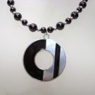 Black and Silver stainless Steel Pendant, Glass beaded Necklace Handmade Jewelry