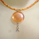 Orange Glass Beaded Awareness Necklace with Glass Pendant