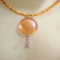 Orange Glass Beaded Awareness Necklace with Glass Pendant