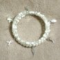 White Awareness Charm on a Beaded Memory Wire Bracelet, Fashion Jewelry