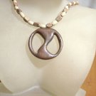 Handmade Unisex Wood Beaded Necklace With Handmade "Tornado" Pendant