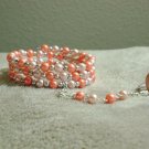 Orange Beaded Harem/Slave Bracelet, Handmade, Glass Pearl Beaded Fashion Jewelry