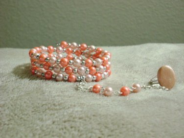 Orange Beaded Harem/Slave Bracelet, Handmade, Glass Pearl Beaded Fashion Jewelry