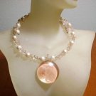 Handmade Peach Glass Beaded Memory Wire Necklace with Handmade Glass Pendant