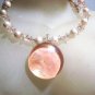 Handmade Peach Glass Beaded Memory Wire Necklace with Handmade Glass Pendant