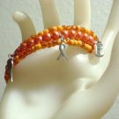 Orange Awareness Ribbon Charms on a Beaded Memory Wire Bracelet, Fashion Jewelry