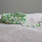 Green Beaded Harem/Slave Bracelet, Handmade, Glass Pearl Beaded Fashion Jewelry