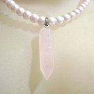 Handmade Light Pink Glass Pearl Necklace and Pink Quartz Pendant Fashion Jewelry