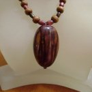 Handmade Wood Beaded Necklace With Resin Pendant Fashion Jewelry
