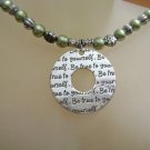 Green Glass Pearl Handmade Fashion Necklace With Stainless Steel Pendant