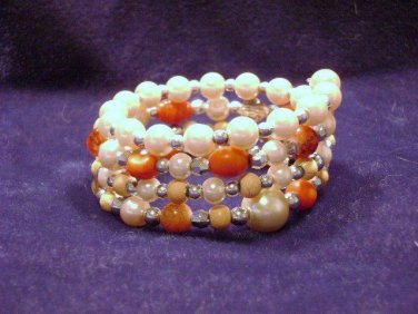 Glass Beaded Memory Wire Bracelet, Shades of Orange, Wrap bracelet