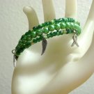 Green Awareness Charms on a Beaded Memory Wire Bracelet, Fashion Jewelry