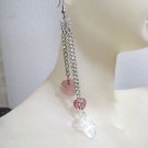 Dangle Earrings, Handmade, Beautiful Pink and Clear fashion jewelry