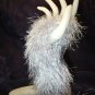 Crochet Fingerless Gloves, Silver, soft eyelash yarn, Hand Warmers