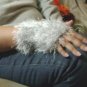 Crochet Fingerless Gloves, Silver, soft eyelash yarn, Hand Warmers