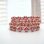 Glass Beaded Memory Wire Bracelet, Watermelon Red Glass Pearl Jewelry