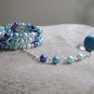 Blue & Teal  Beaded Harem/Slave Bracelet, Handmade, Glass Pearl Beaded Jewelry