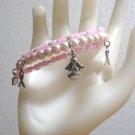 Pink Awareness Charm and Beaded Memory Wire Bracelet