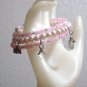 Pink Awareness Charm and Beaded Memory Wire Bracelet