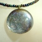 Handmade Black multi color Glass Beaded Memory Wire Necklace with Glass Pendant