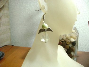 Dangle Earrings, Handmade, Light Green Angel, Beautiful Fashion Jewelry