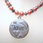 Red Glass Beaded Handmade Necklace with Stainless Steel Love Pendant Jewelry