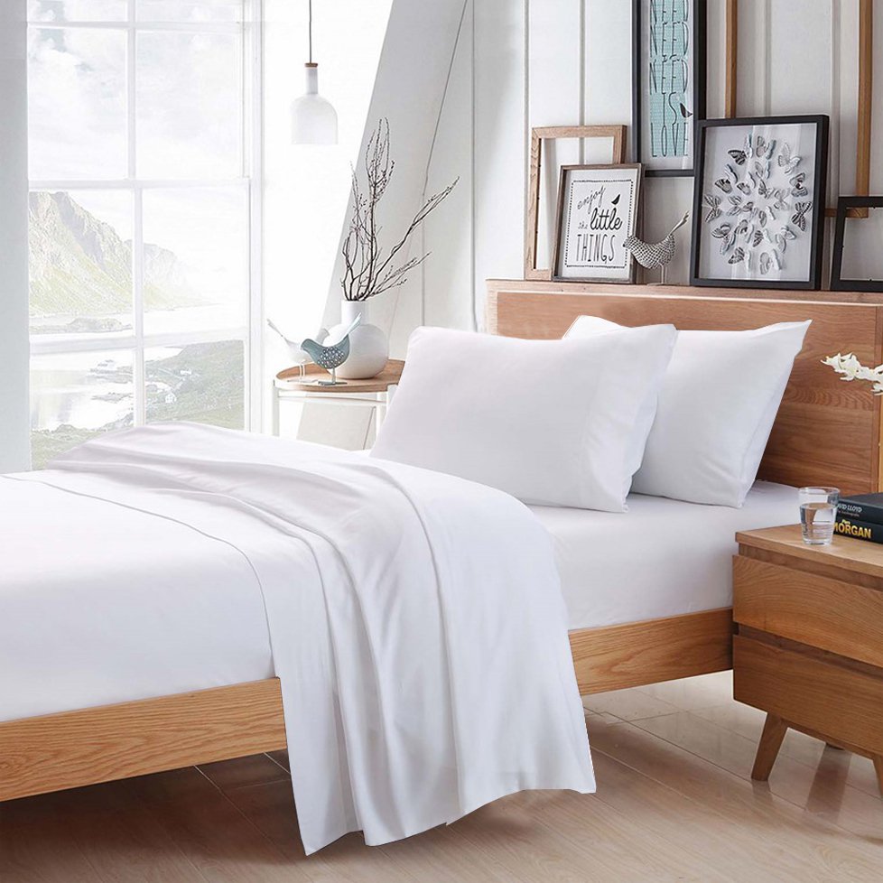 MISR Linen King Single White 4PCs Sheet Set Egyptian Cotton 400 Thread