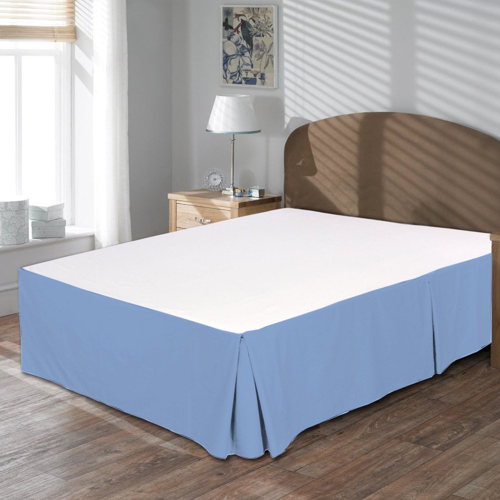 MISR Linen Super King Light Blue Pleated Bed Skirt Egyptian Cotton 400