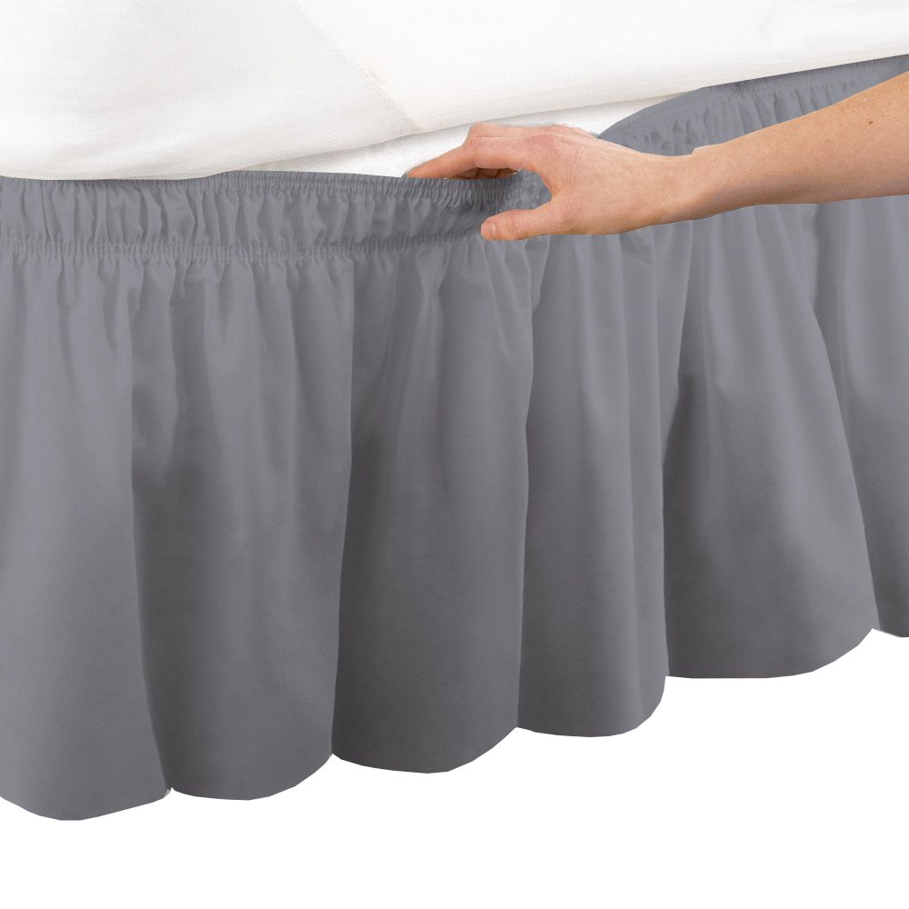 MISR Linen Super King Silver Wrap Around Bed Skirt Egyptian Cotton 400 Thread Count 21 Inch Drop