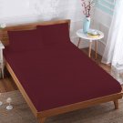 MISR Linen Twin Burgundy Solid 3PCs Fitted Sheet Egyptian Cotton 400 Thread Count 18 Inch Pocket