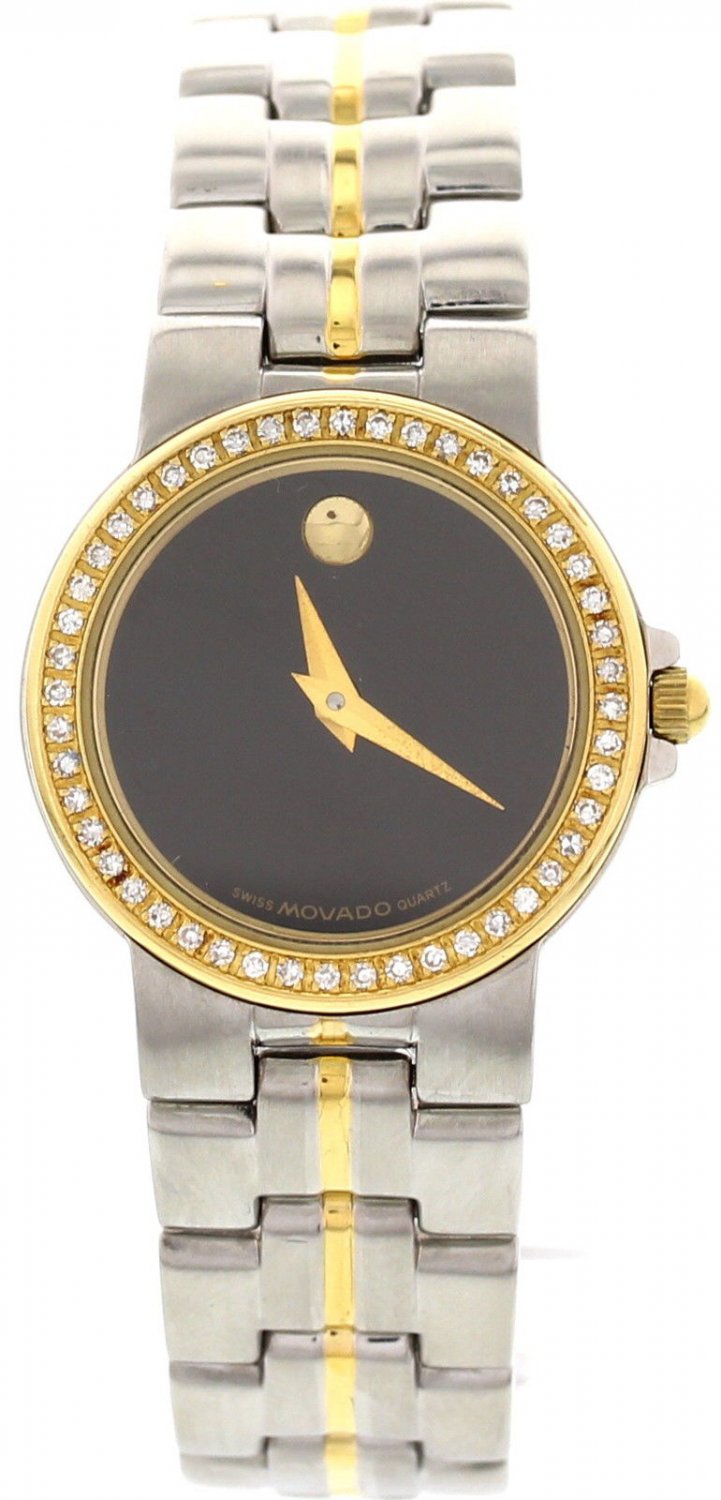 Ladies Movado Museum Bubble 18K Yellow Gold Plated & SS & Diamond Watch