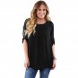 Black Ruched Detail Pin up Sleeve Front Blouse Female Plus Size Tops Chiffon T Shirt YG250346