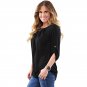 Black Ruched Detail Pin up Sleeve Front Blouse Female Plus Size Tops Chiffon T Shirt YG250346
