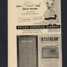 1958 BRITISH EUROPEAN AIRWAYS BEA LONDON PARIS AIRLINE STEWARDESS VINTAGE AD