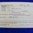 WWll army induction card RTC Fort Eustis Va War Department. Form No. 203