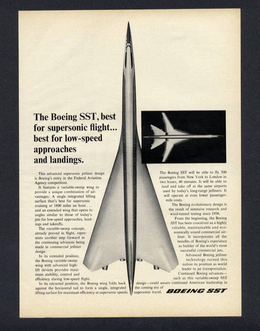 1966 BOEING SST SUPERSONIC FLIGHT ADVANCED JETLINER AIRPLANE VINTAGE PRINT AD