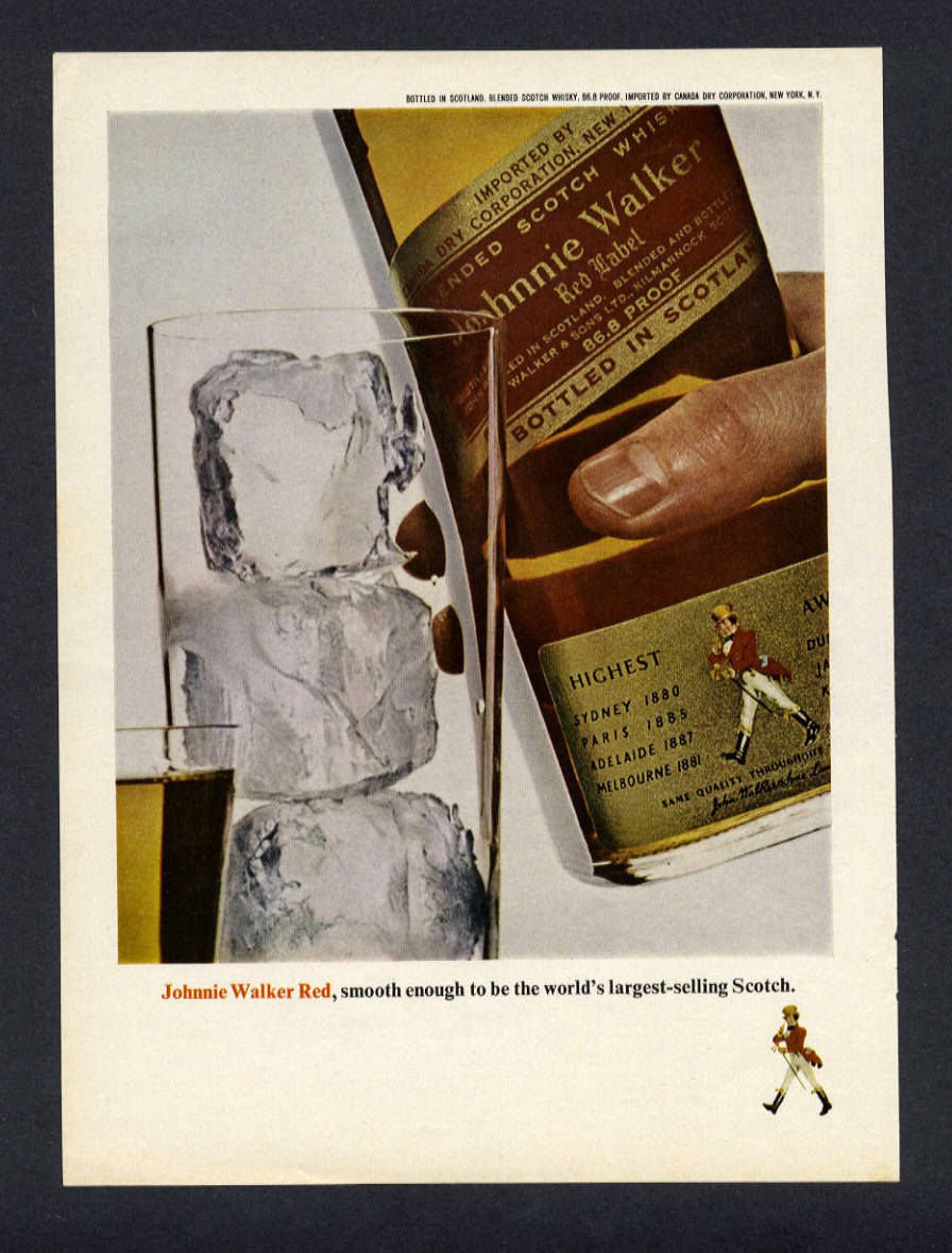 1966 JOHNNIE WALKER RED LABEL SCOTCH WHISKEY VINTAGE MAGAZINE PRINT AD